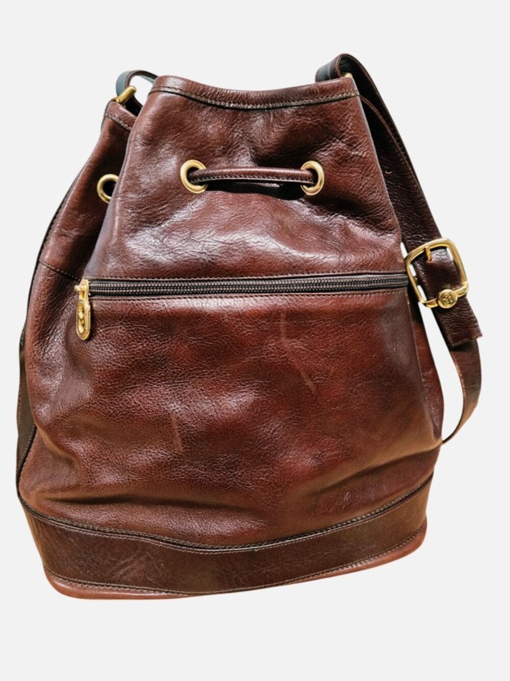 Vintage Marino Orlandi Leather Bucket Bag Made in Italy Brown Drawstring Purse - Picture 12 of 12